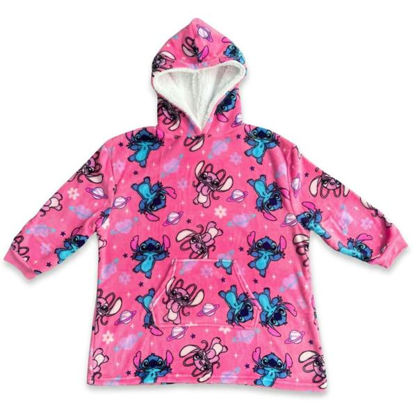 Tex-ass Girls Disney Stitch & Angel Hooded Blanket Pink One Size