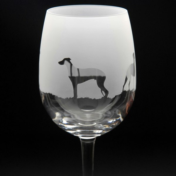 Glyptic Glass Art Whippet Dog Crystal Wine Glass - Hand Etched/Engraved Gift