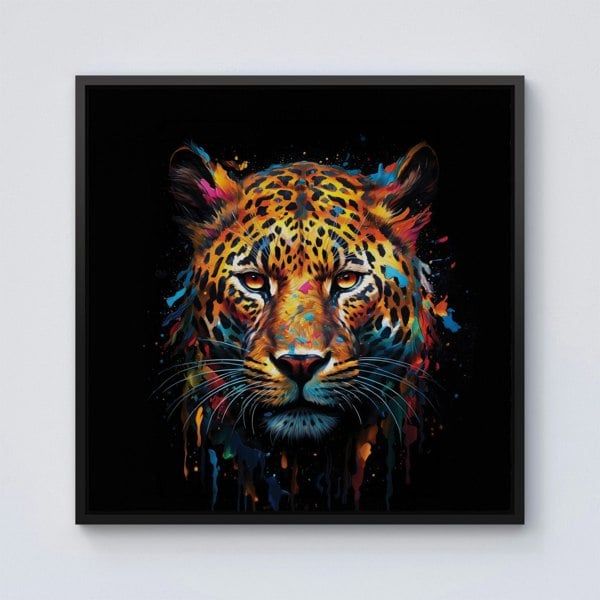 Warren Reed Splash Art Leopard Face Framed Canvas