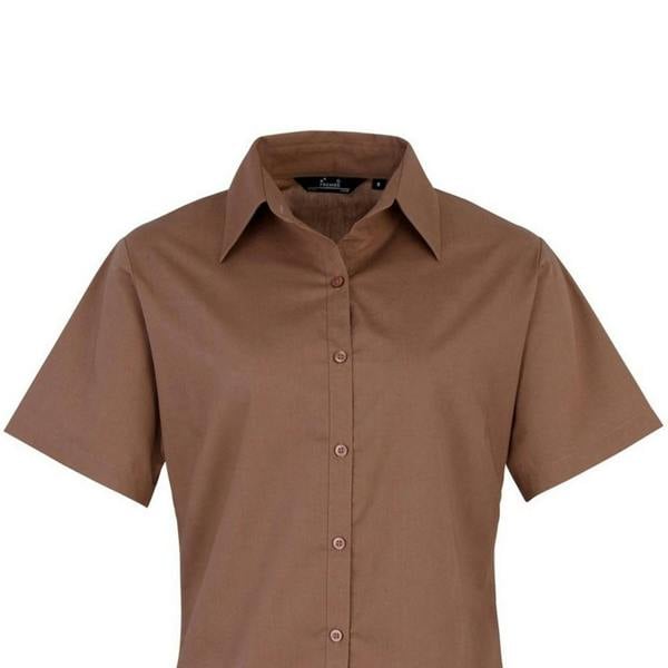 Premier Short Sleeve Poplin Blouse / Plain Work Shirt - Brown