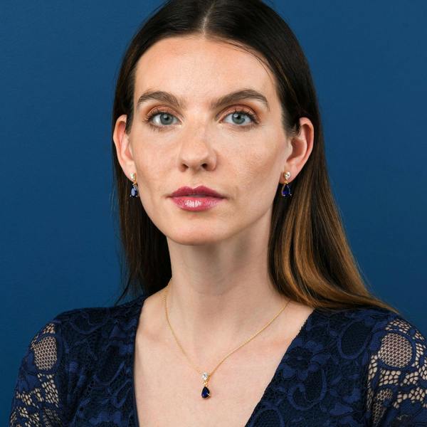namana Gold Plated 925 Sterling Silver Blue Pear Drop Pendant Necklace For Women