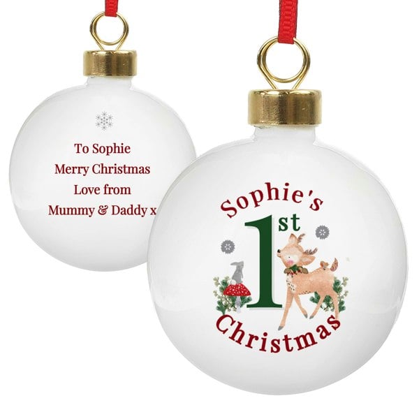 Personalised Memento Company Personalised 1st Christmas Festive Fawn Bauble