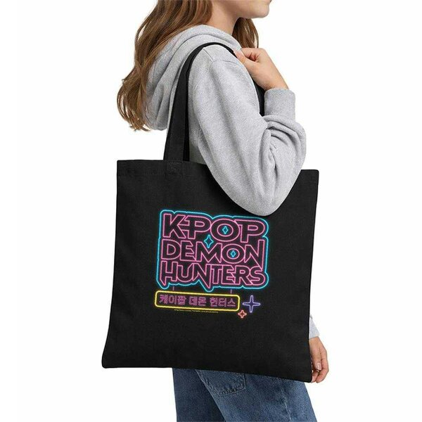 K-Pop Demon Hunters Glowing Lights Travel Logo Tote Bag - Black