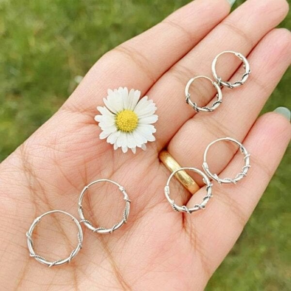 The Colourful Aura Silver Sterling Oxidised Wired Coil Tribal Slim Dainty Hoop Statement Earring