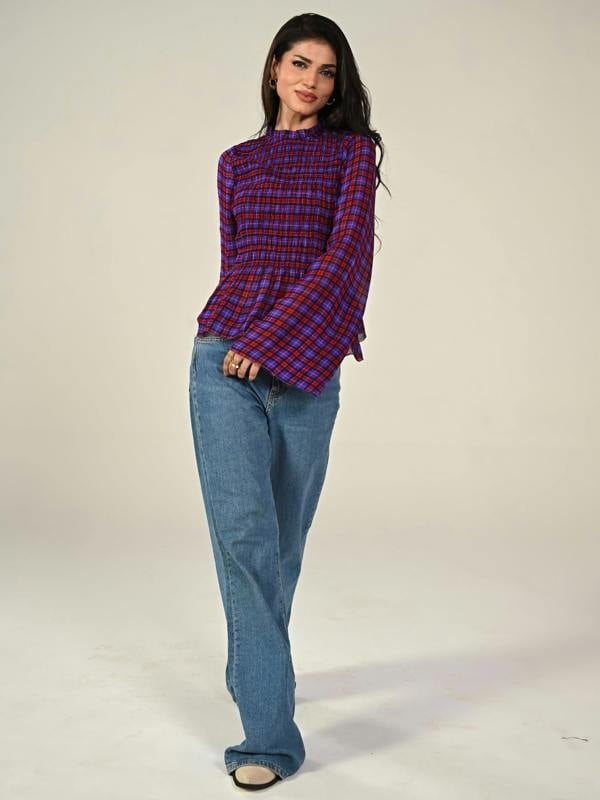 Rose & Nancy Monica Smocked Check Blouse