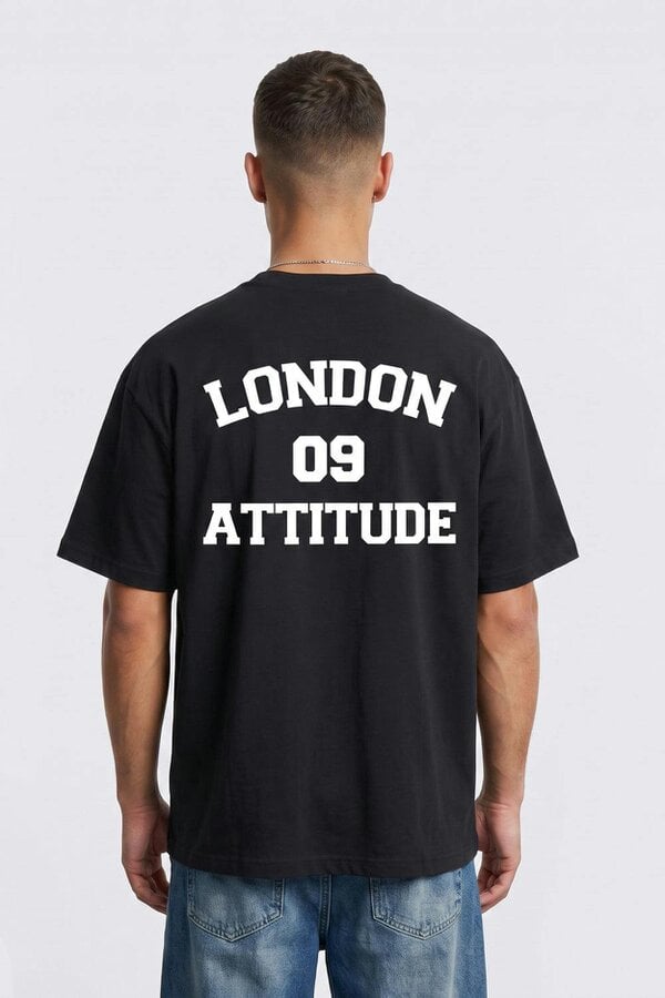 London Attitude Oversized Heavyweight T-Shirt with Varsity Back Print in White