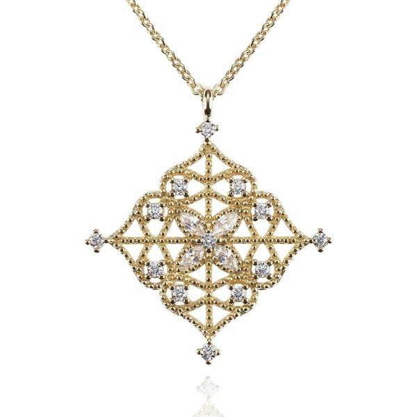 Gold Arabesque Pendant Necklace with Cubic Zirconia - namana.london