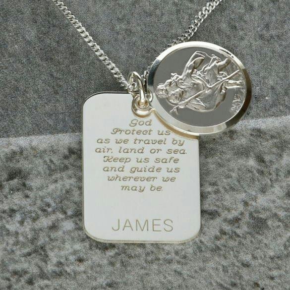 Christopher James of London Sterling Silver Personalised Rectangle St Christopher With Travellers Prayer