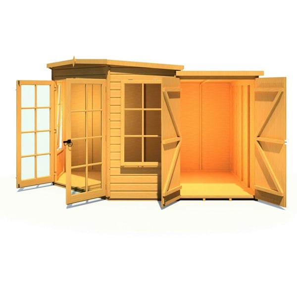 Shire Hampton with Side Shed 7x11 Corner Summerhouse 12mm Interlock Cladding - Best Shed