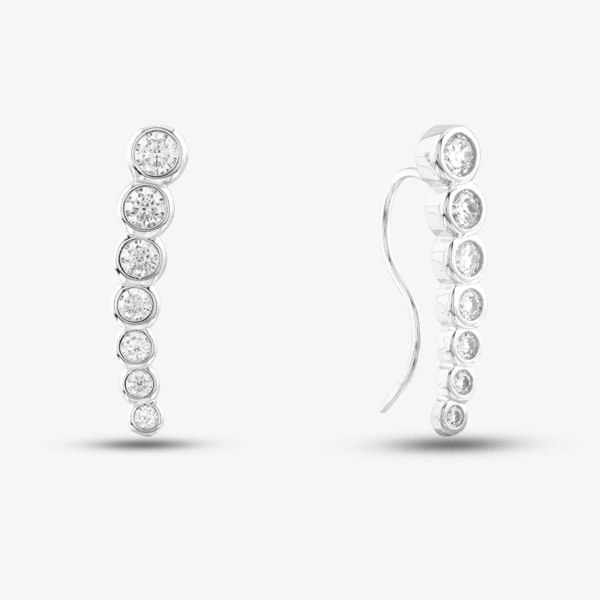 T. H. Baker Silver Cubic Zirconia Curved Dropper Earrings SE02489D