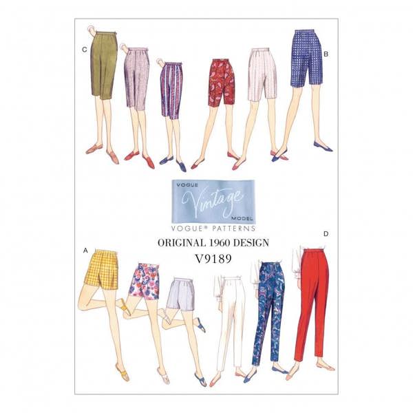 Vogue Sewing Pattern 9189, Trousers, Shorts, Vintage Style for Women, A5 (6-8-10-12-14) - Easy