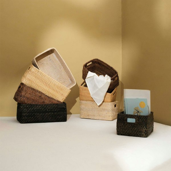 Colourful rattan storage baskets in 4 colours - Coastal Villa Homeware