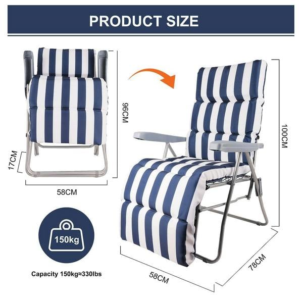 Groundlevel Garden Recliner Chair with Striped Cushion