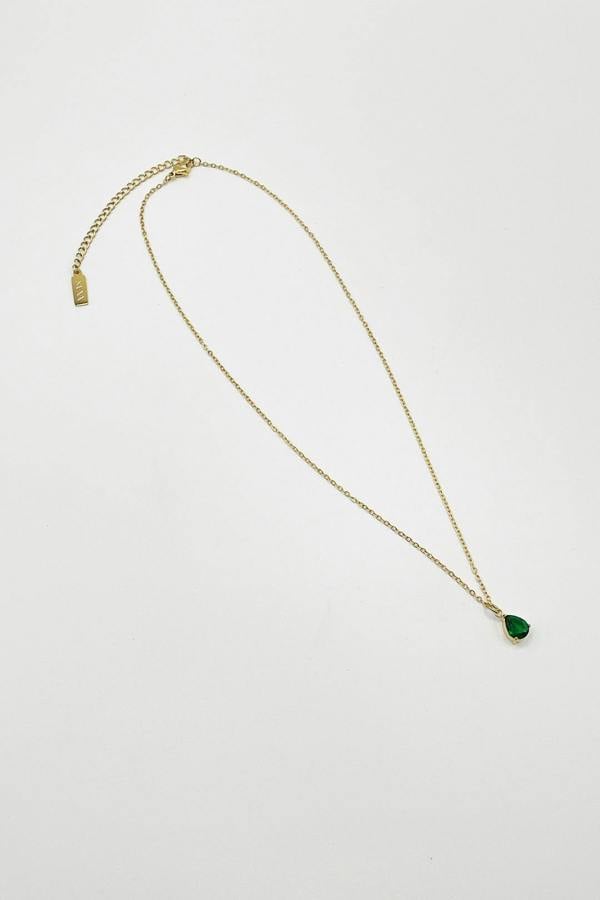 SVNX Rhinestone Teardrop Necklace & Earrings Set in Green - Gift Boxed
