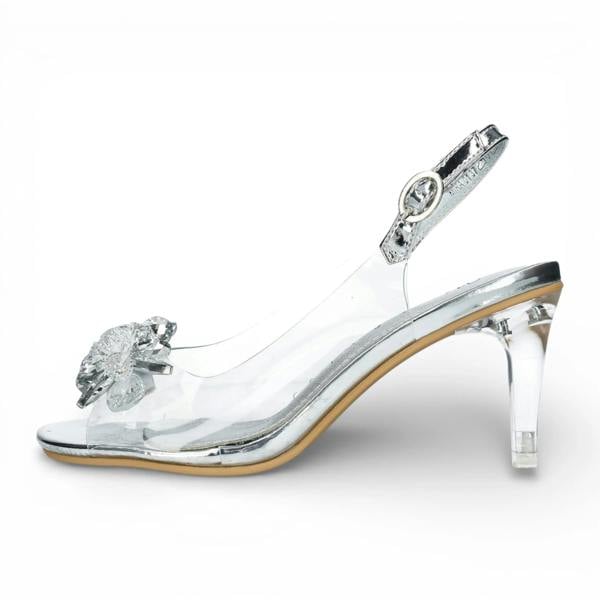 Laura Vita Mira 01 - Women’s Clear Silver Slip-On Heel Sandals