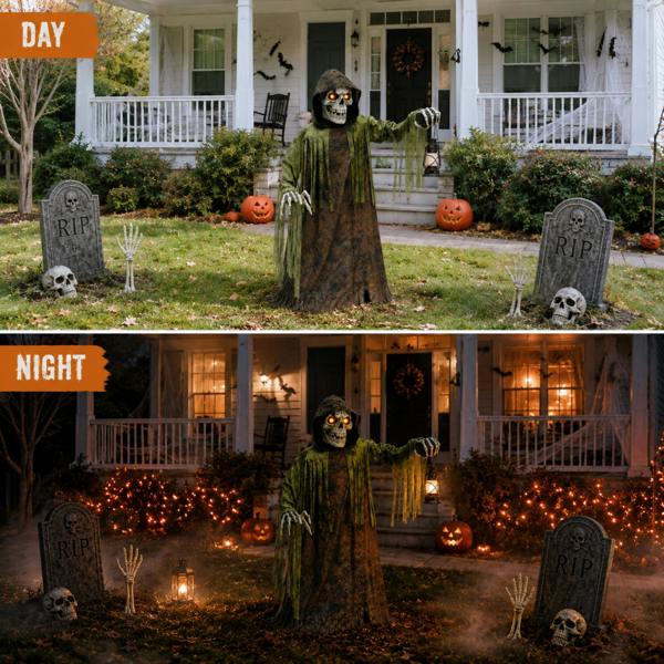 Samuel Alexander 1.47m Tall Light up Corroded Rise Up Reaper Skeleton Halloween Animatronic Decoration