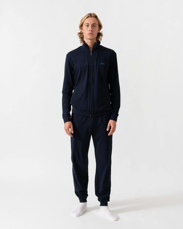 Outfit shot of the BOSS Orange 365 Mens Stretch-cotton loungewear set with logo print - Turquoise/Aqua 445