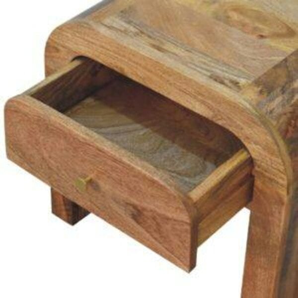 Wyld Haus Tende Curved Minimalist Mango Wood Bedside Table with Drawer