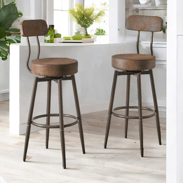 Rafaelo Mobilia Industrial Faux Leather Swivel Bar Stool With Back & Footrest