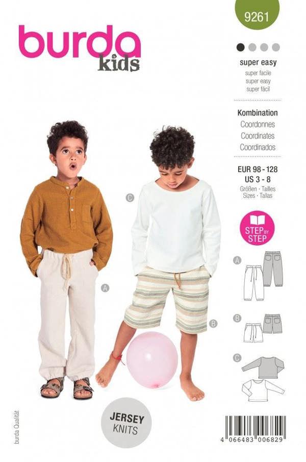 Burda Sewing Pattern 9261 Shorts, Trousers and Tops For Kids, Ages: 3-8 Years - Easy