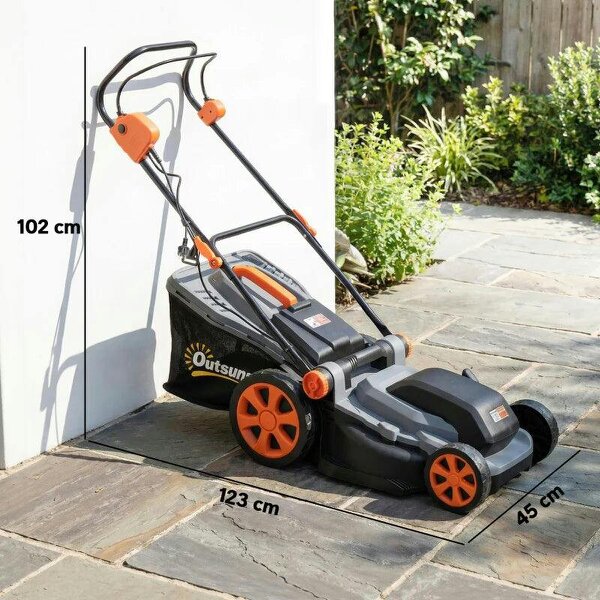 1800W Electric Lawnmower with 40cm Cutting Width, Mulching Feature, 50L Grass Collection Bag, 6 Cutting Heights