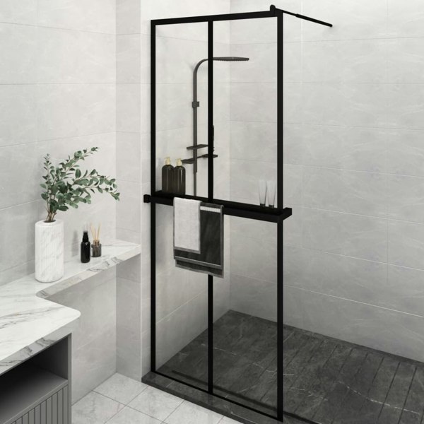 Berkfield Walk-in Shower Wall with Shelf Black 80x195 cm ESG Glass&Aluminium