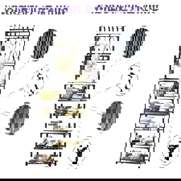 Living and Home 5-Tier Shoe Rack Garment Rack with Coat Hanger 60*175cm