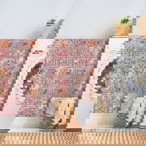 WALPLUS Moroccan Rose Red Mosaic Glossy 3D Sticker Tile 15.4 cm (6 in) - 16pcs in a pack