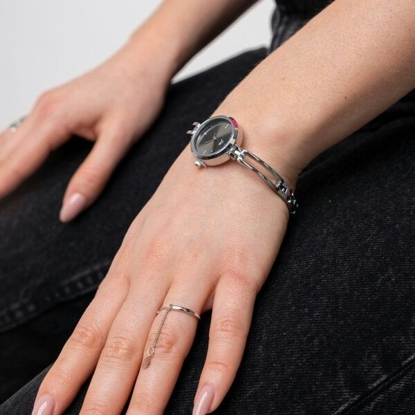 The Colourful Aura Silver Steel Metal White Dial Elegant Party Adjustable Bracelet Watch