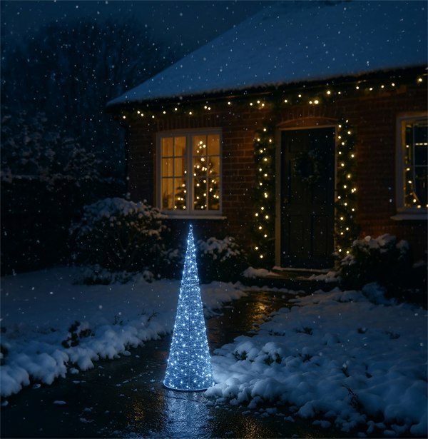 Xmas Haus 23x23x91cm Silver Tower Tree 250w MicroLed 5M Lead