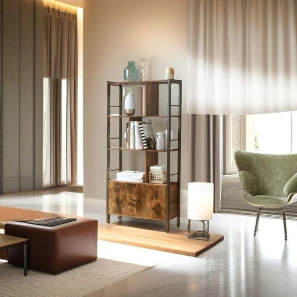 Modcraft Industrial 4-Tier Bookcase with Doors