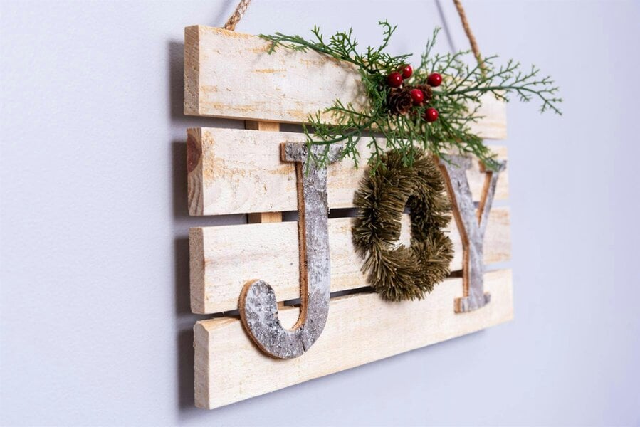 Shatchi 20x40cm Wooden JOY Christmas Wall Frame Decoration for Festive Home Display