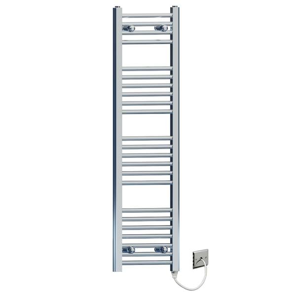 MYHOMEWARE 400 x 1200mm Chrome Flat Electric Pre-Filled Towel Rail Radiator For Designer Bathroom Standard Element