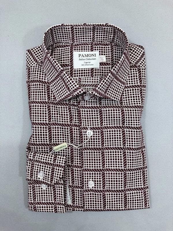 Burgundy Check Slim Fit Shirt - Pamoni