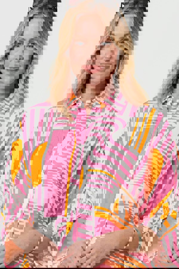 Pink | Abstract 3/4 Sleeve Relaxed Shirt
