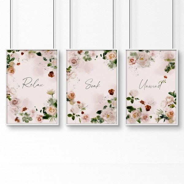 Shabby chic style | set of 3 bathroom wall prints