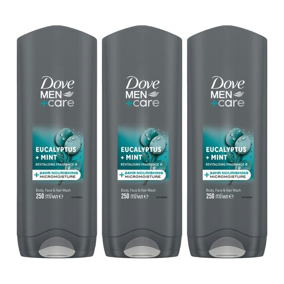 Dove Men+Care Eucalyptus + Mint 3-in-1 Hair, Face and Body Wash 3x250 ml