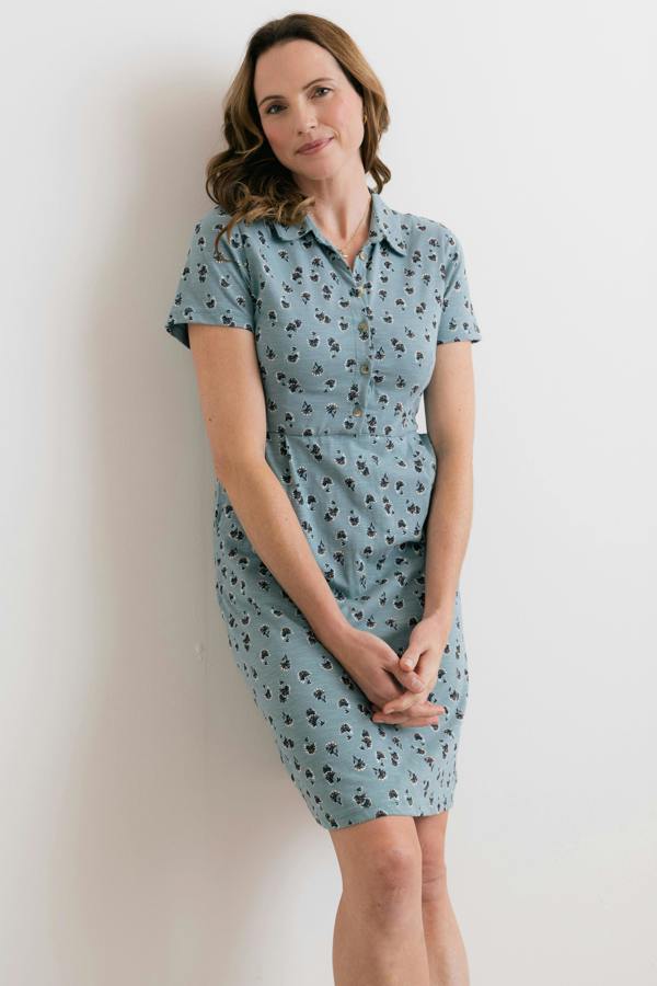 Lily & Me Elmore Printed Organic Jersey Shirt Dress Ocean