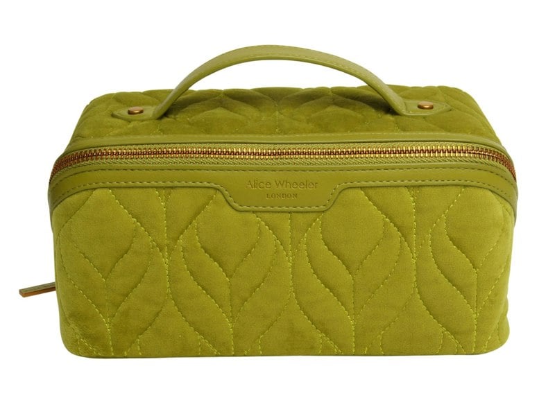 Alice Wheeler Velvet Beauty Train Case – Travel Cosmetic Organiser with Gold Zip – 24 x 12 x 12 cm