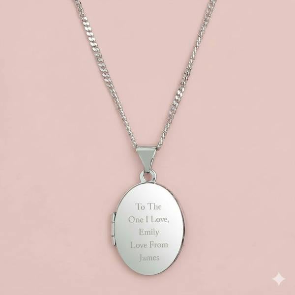 Personalised Sterling Silver Oval Locket Necklace - close-up detail