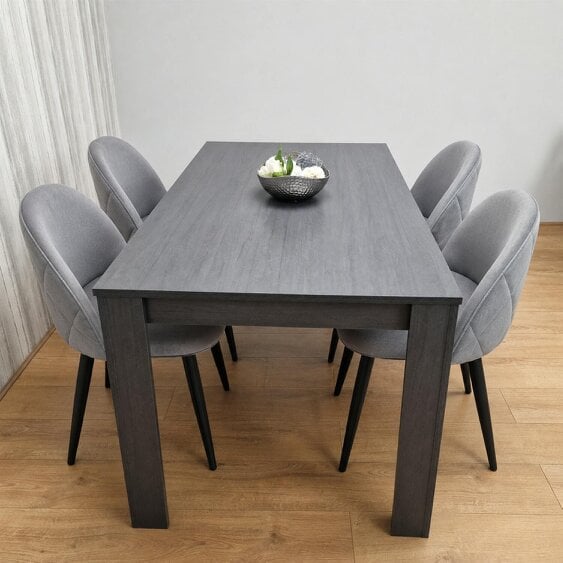 Kosy Koala Dark Grey Arrow Pattern Dining Table Set with 4 Grey Velvet Chairs, 140x80x75 cm