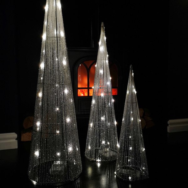 Samuel Alexander LED Tree Cone Obelisk Trio with 90 LEDs in Silver