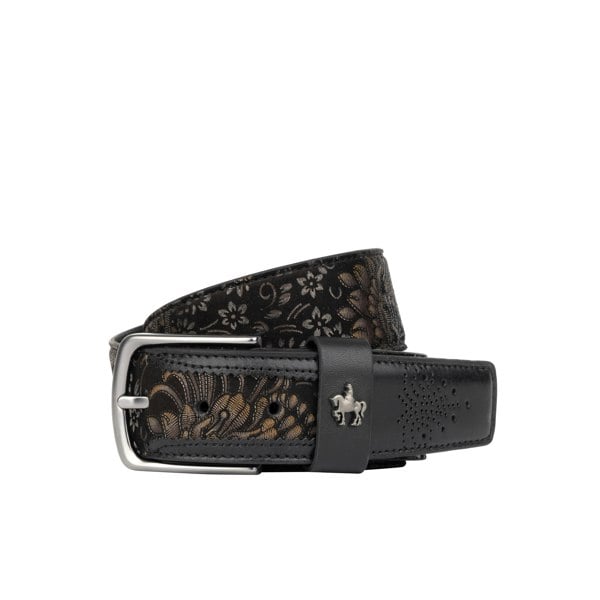 Embassy London Alec - Black Gold - Men's quality leather belt with dark silver metal buckle