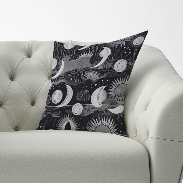 Warren Reed Abstract Black White Moon and Sun Cushions