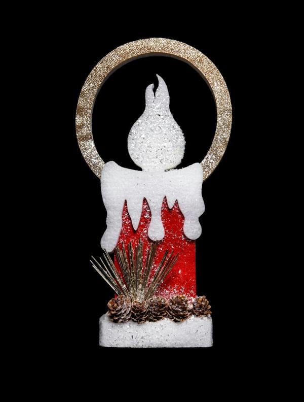41cm Christmas Pre Lit Battery Operated Glitter Foam Candle Table Decoration in Red image 5