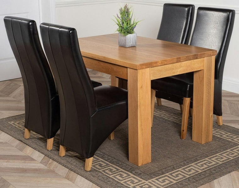 That's Furniture Dakota Small Oak Dining Table with Lola Leather Chairs