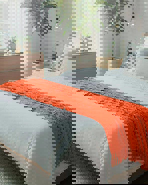 Anyhouz Anycozy Orange Faux Cashmere Throw Blanket Diamond Knit 130x230cm