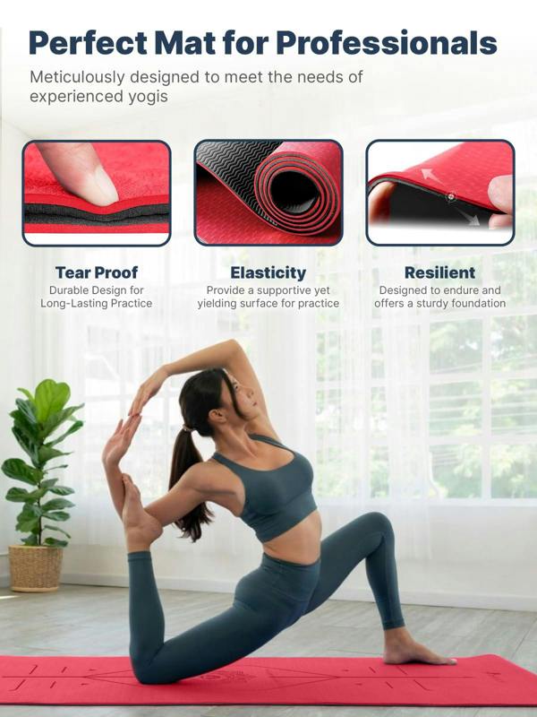 ROMIX Pro Yoga Mat with Alignment Lines, 6mm Non Slip Lightweight Exercise Mat with Carry Bag and Strap