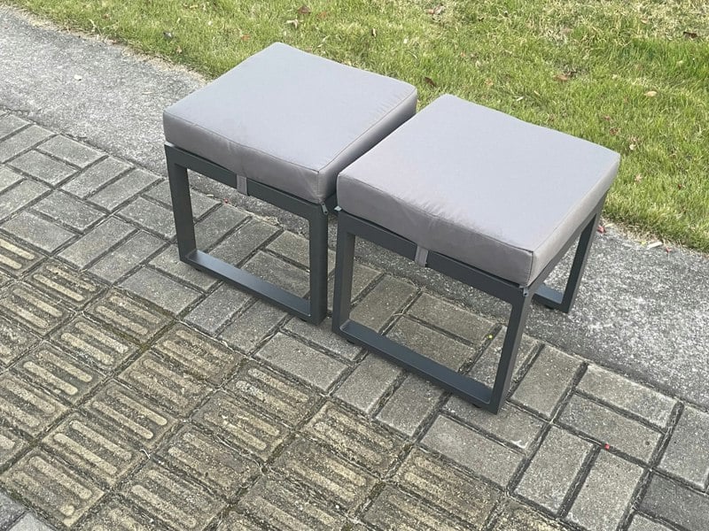 Fimous Aluminium Outdoor Garden Rectangular Coffee table with 2 Footstools for Balcony, Terrace, Pool - Dark Grey
