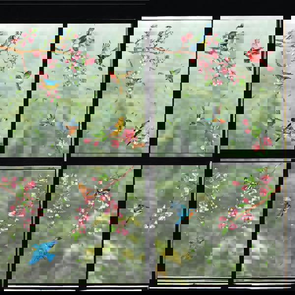 WALPLUS WSW6022 - Cherry Blossom Flowers Watercolour with Birds On The Branch Window Clings